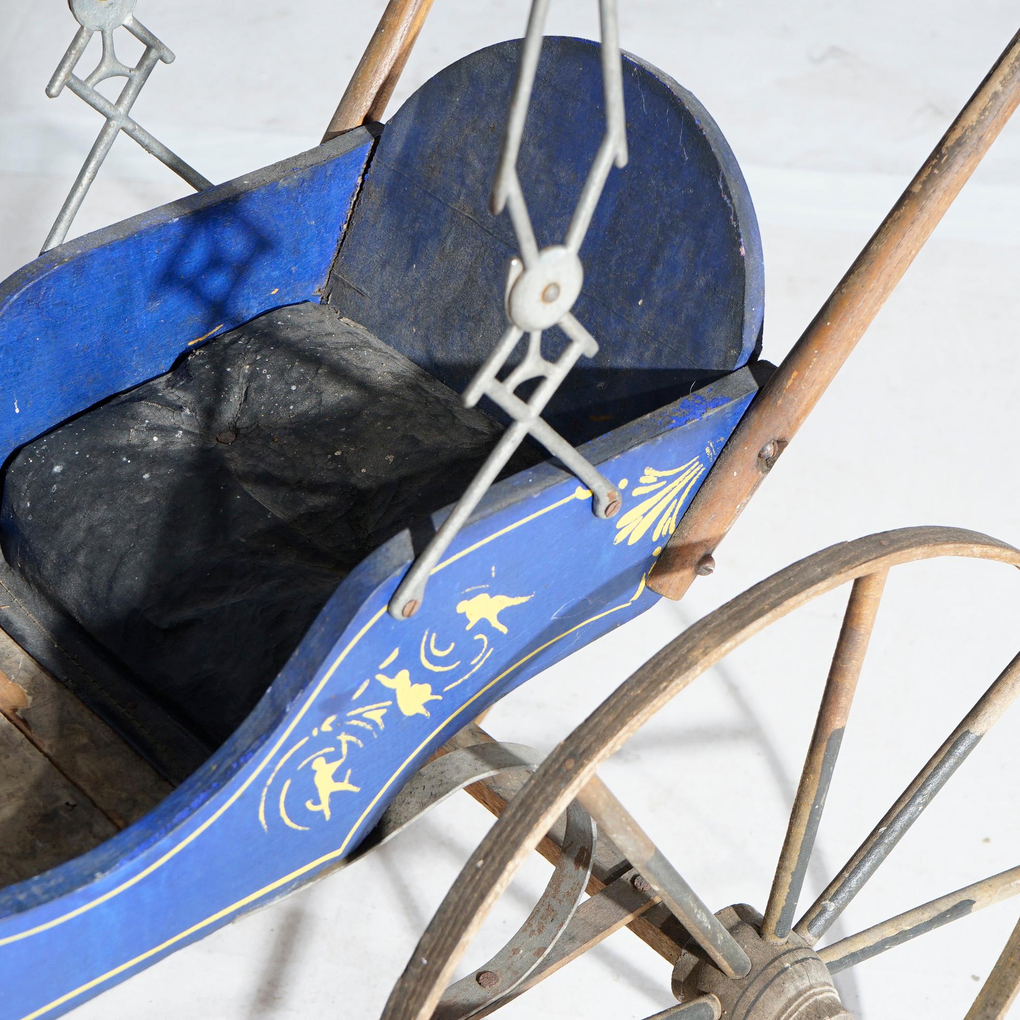 Antique Victorian Painted & Stenciled Doll Buggy 19th C 2