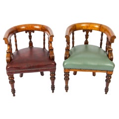 Antique Victorian Pair Mahogany Library Armchairs 19th Century