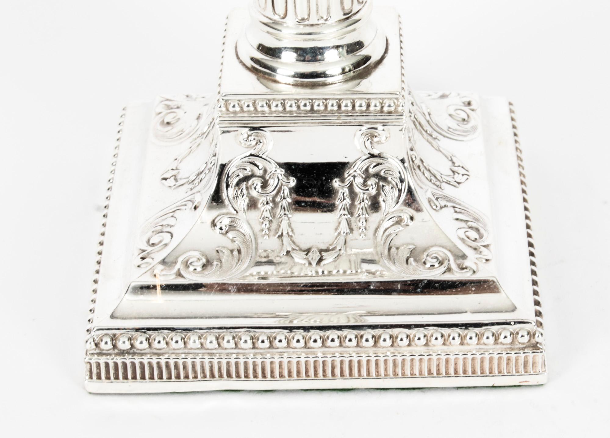 Antique Victorian Pair Neo-classical Silver Plated Candlesticks Late 19th C 4