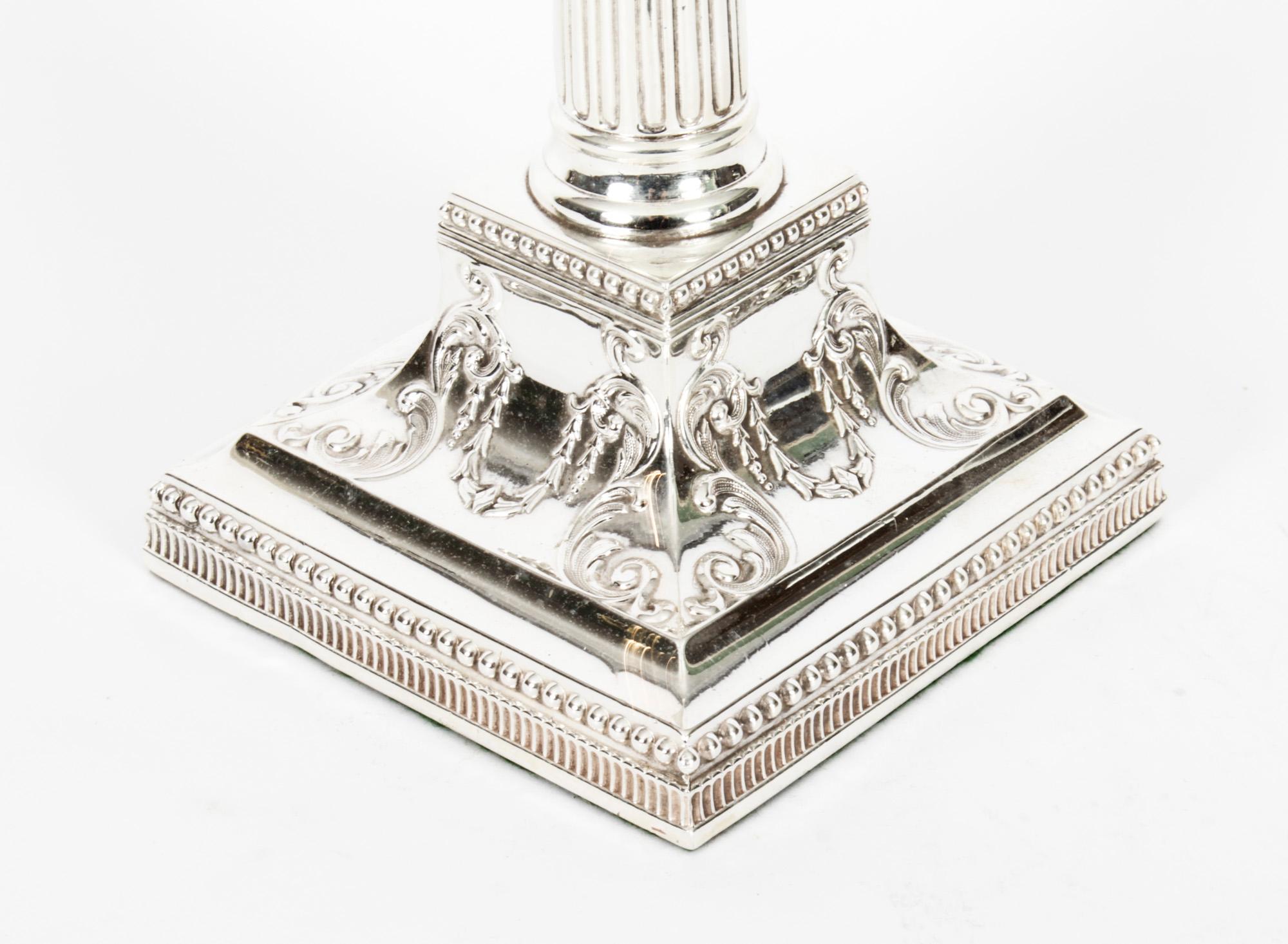 Antique Victorian Pair Neo-classical Silver Plated Candlesticks Late 19th C 6
