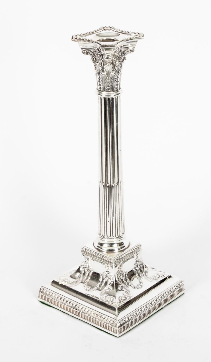 Neoclassical Antique Victorian Pair Neo-classical Silver Plated Candlesticks Late 19th C