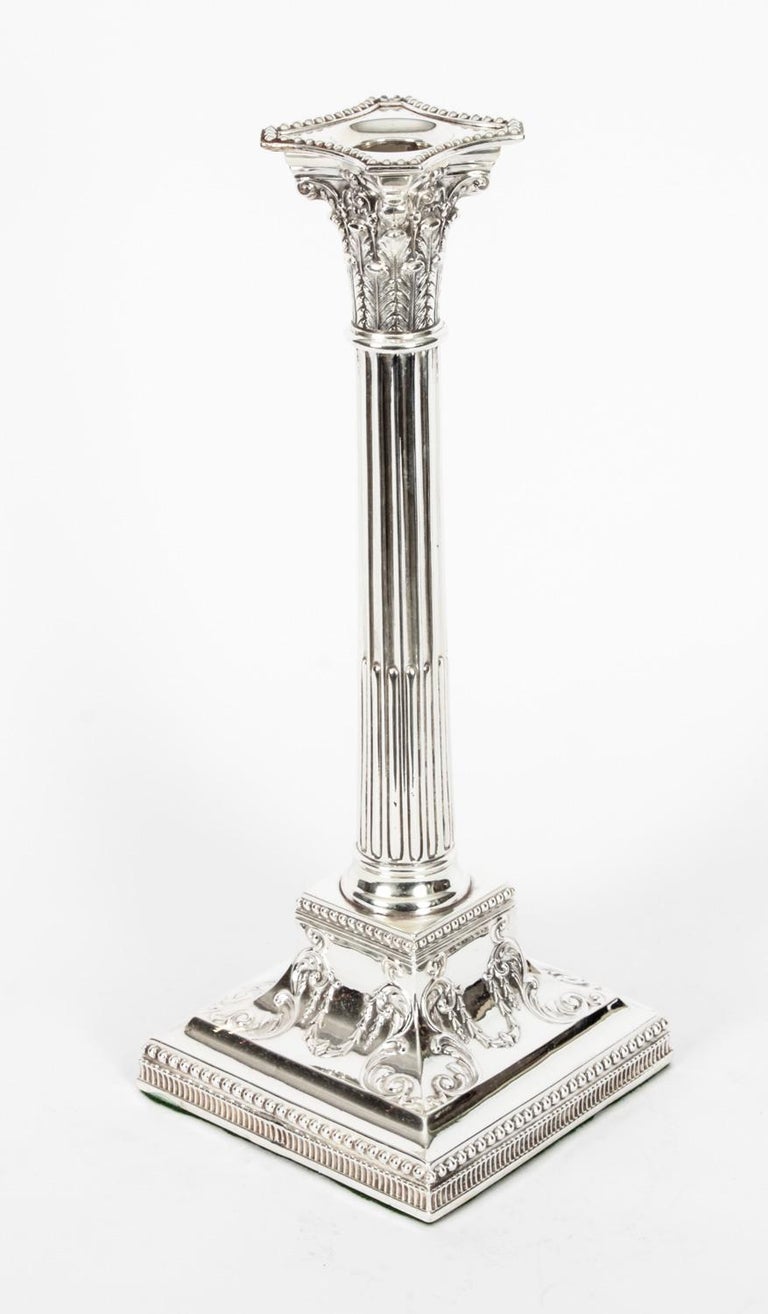 Neoclassical Antique Victorian Pair Neo-classical Silver Plated Candlesticks Late 19th C For Sale