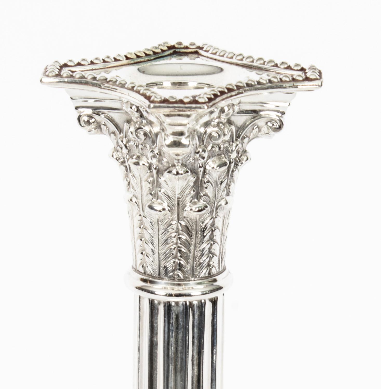Late 19th Century Antique Victorian Pair Neo-classical Silver Plated Candlesticks Late 19th C