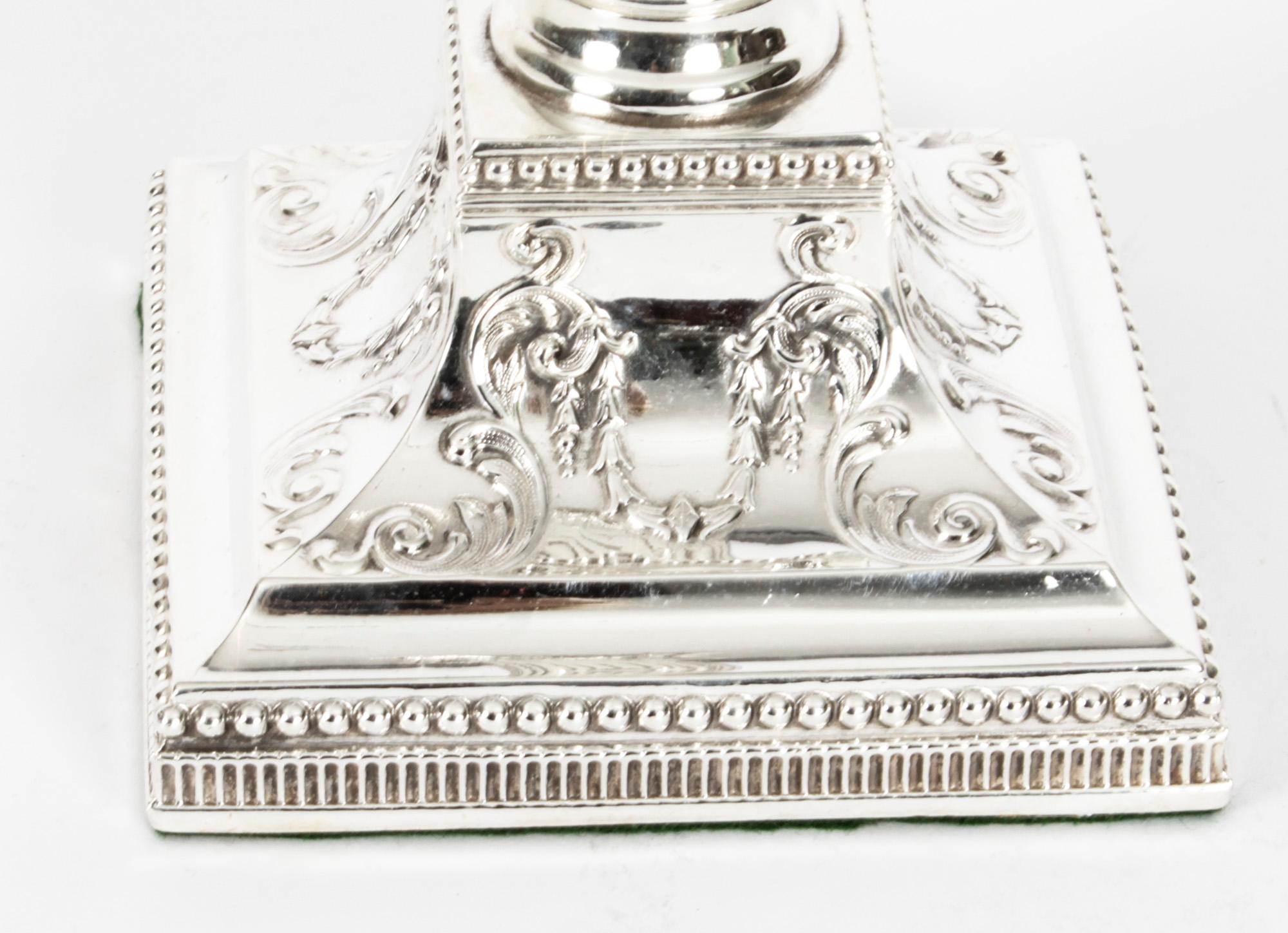 Antique Victorian Pair Neo-classical Silver Plated Candlesticks Late 19th C 1