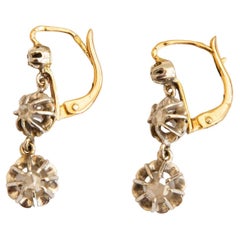 Antique Victorian Pair of 14 Karat Gold Drop Earrings with Rose Cut Diamonds