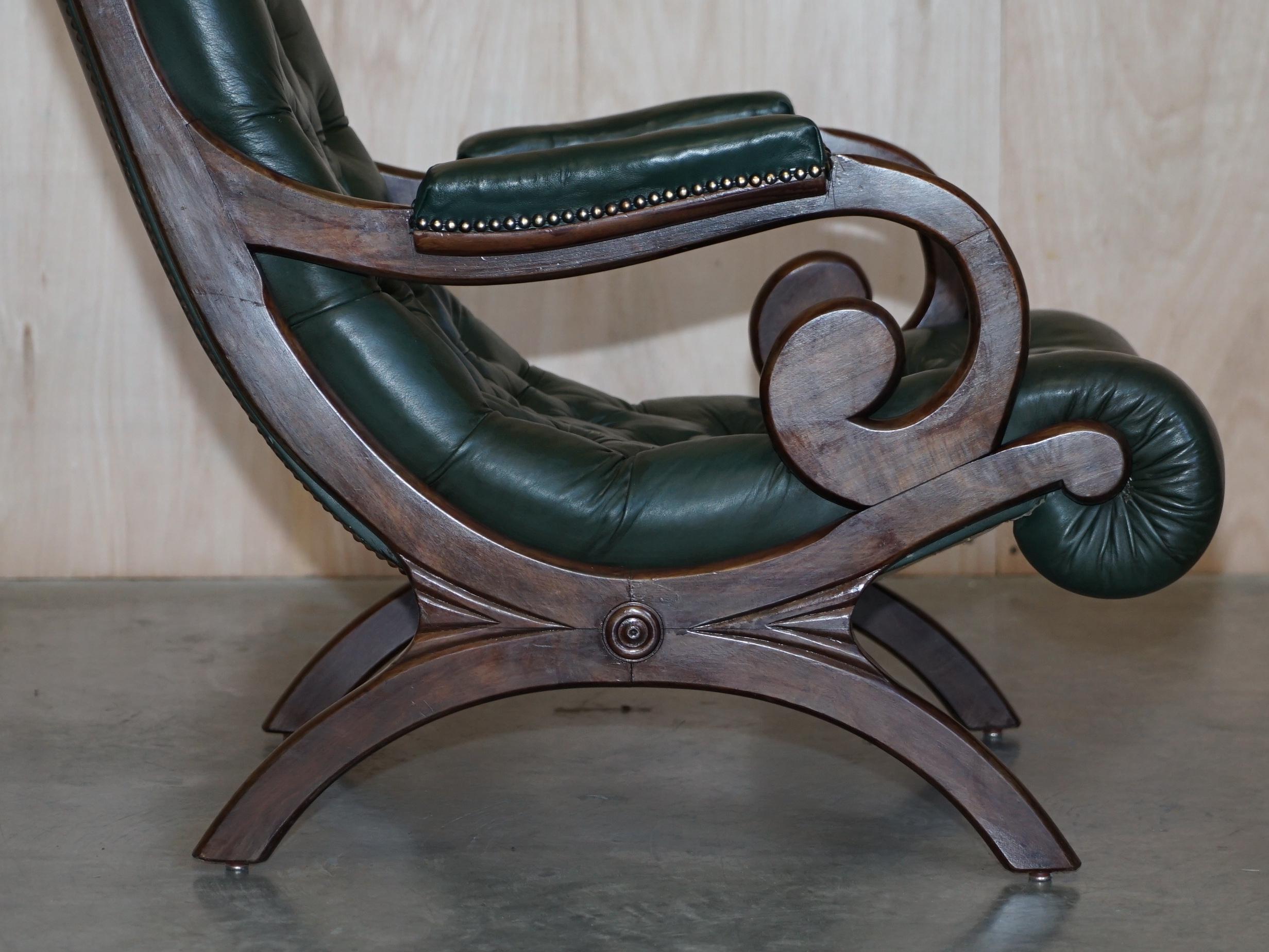 Antique Victorian Pair of Chesterfield Leather Library Armchairs & Footstools 3