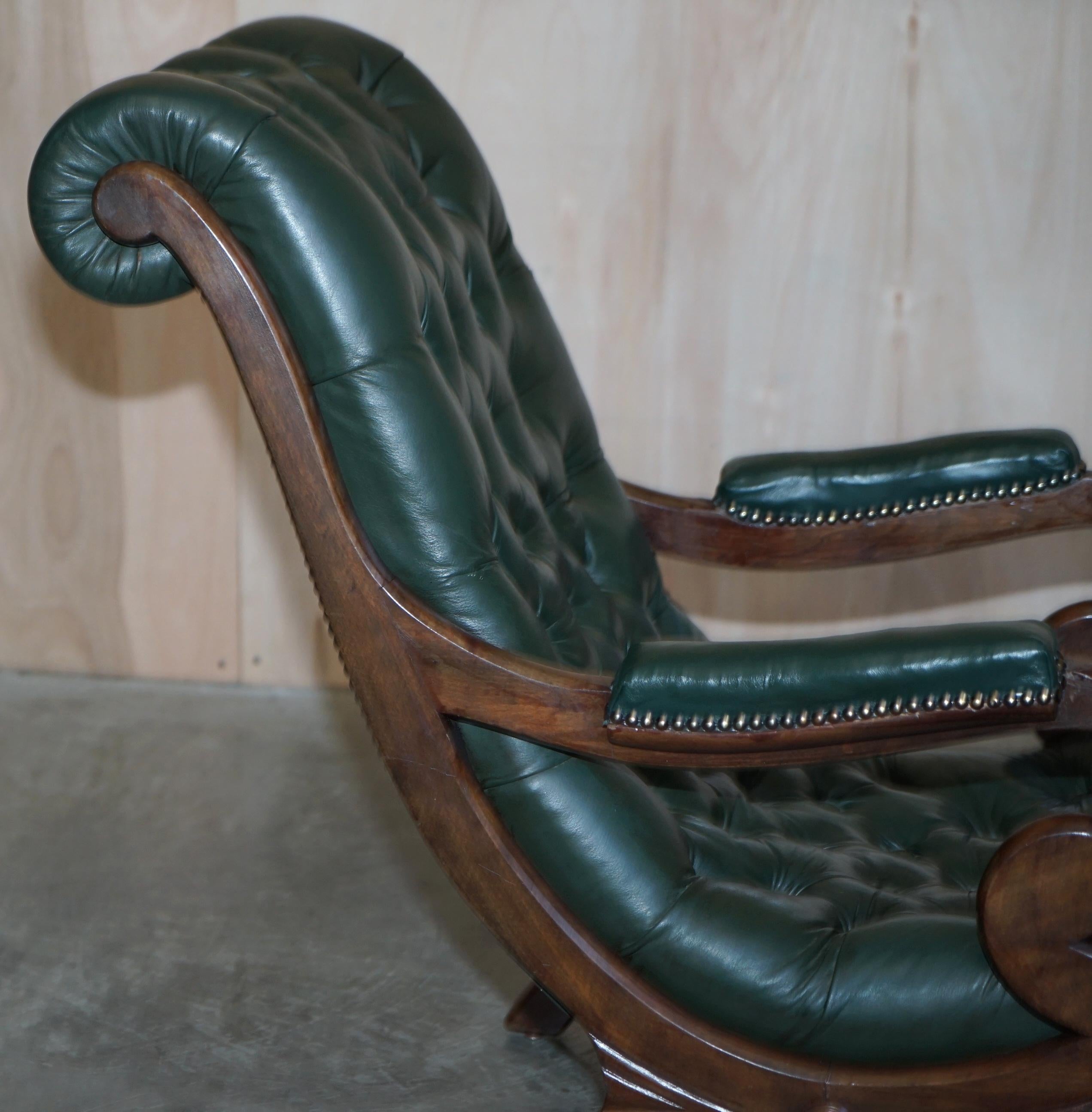 Antique Victorian Pair of Chesterfield Leather Library Armchairs & Footstools 4