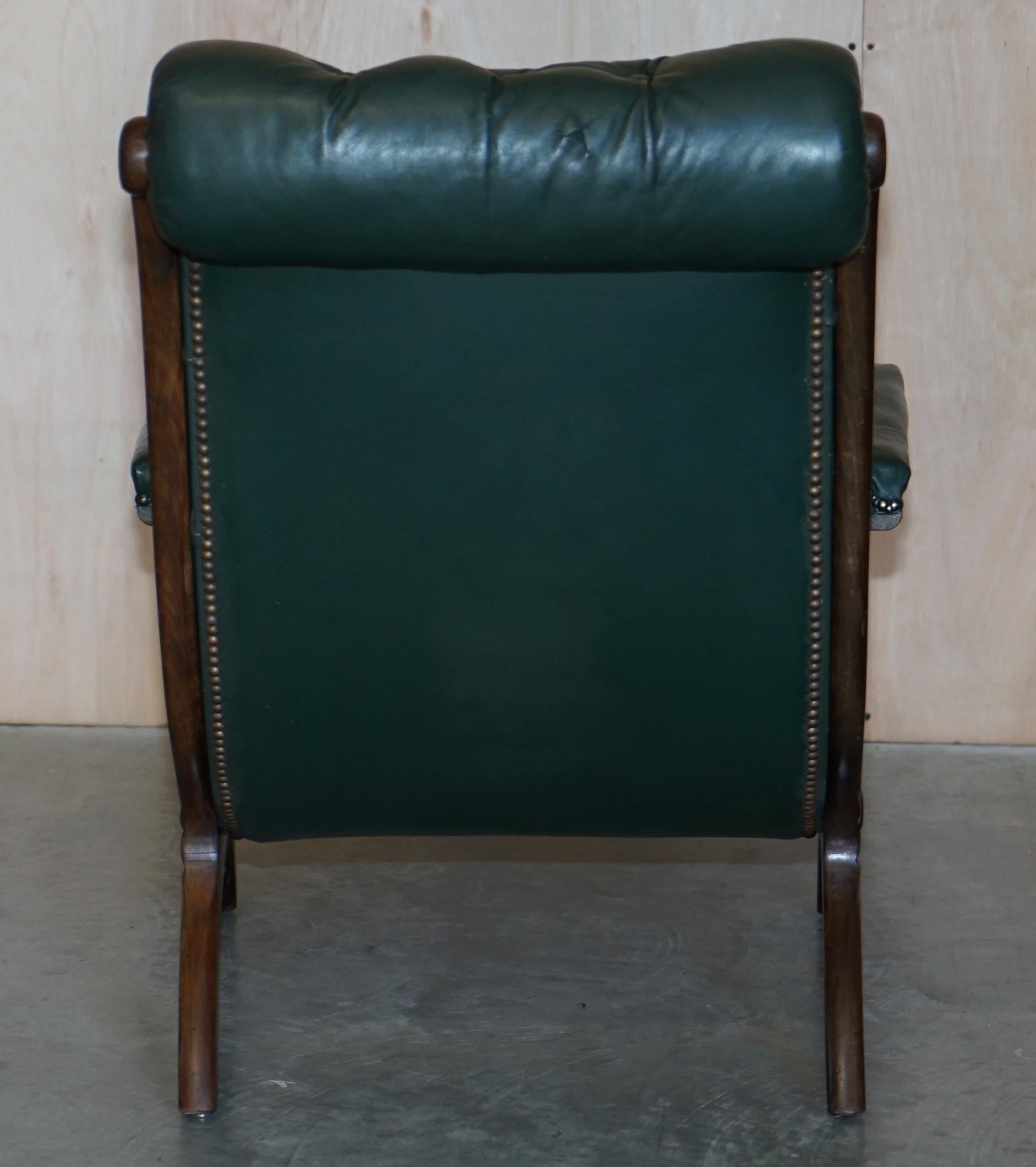 Antique Victorian Pair of Chesterfield Leather Library Armchairs & Footstools 5