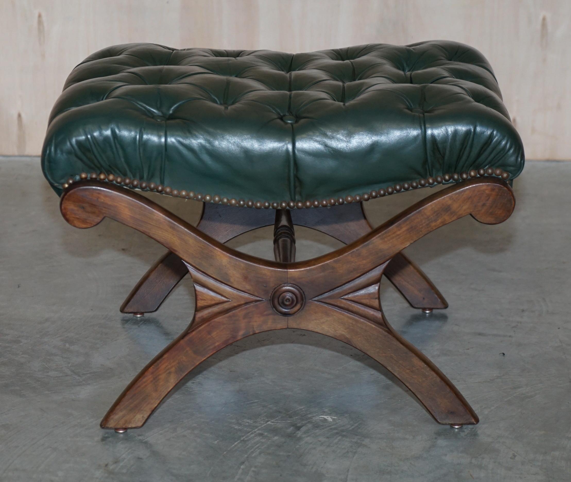 Antique Victorian Pair of Chesterfield Leather Library Armchairs & Footstools 7