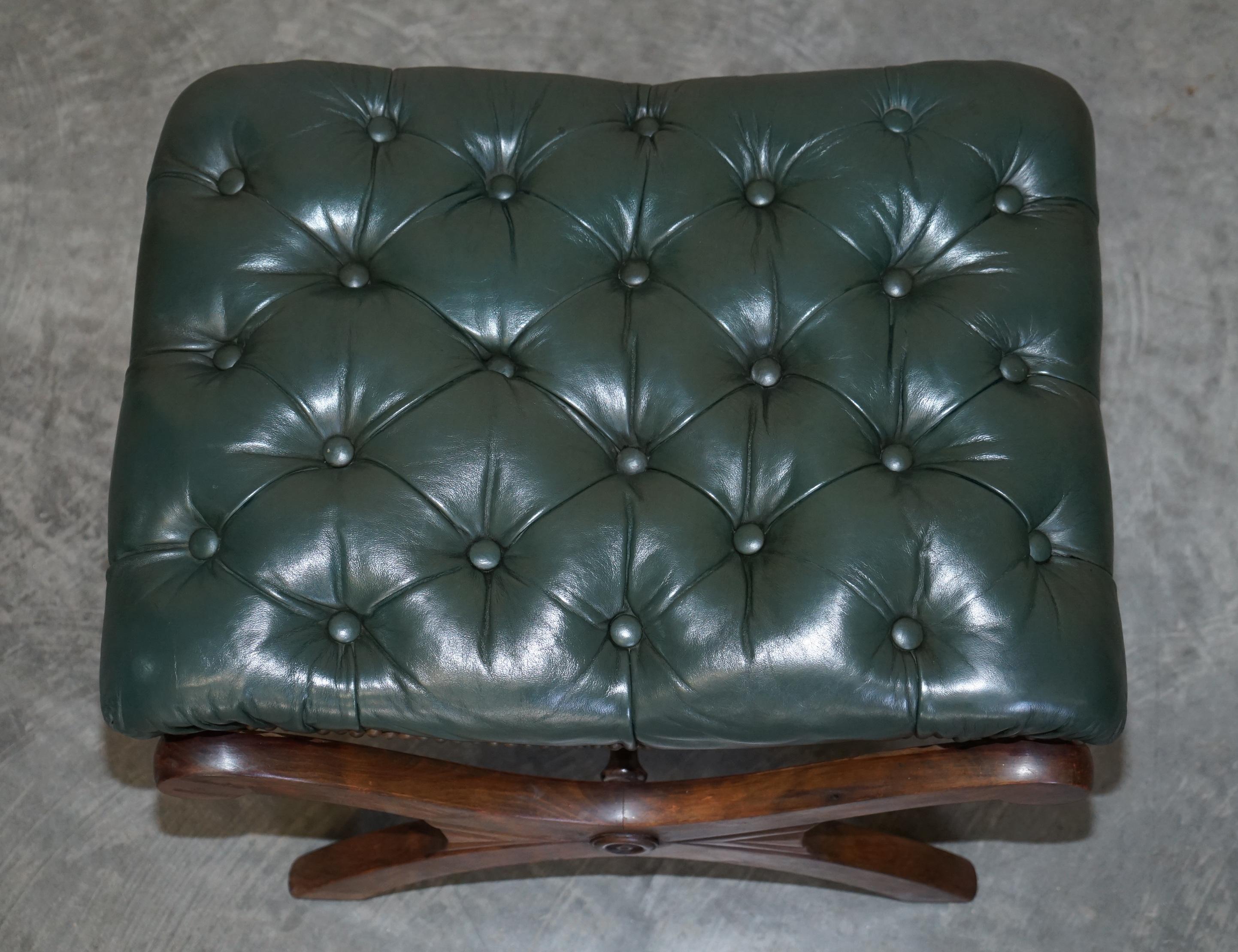 Antique Victorian Pair of Chesterfield Leather Library Armchairs & Footstools 9