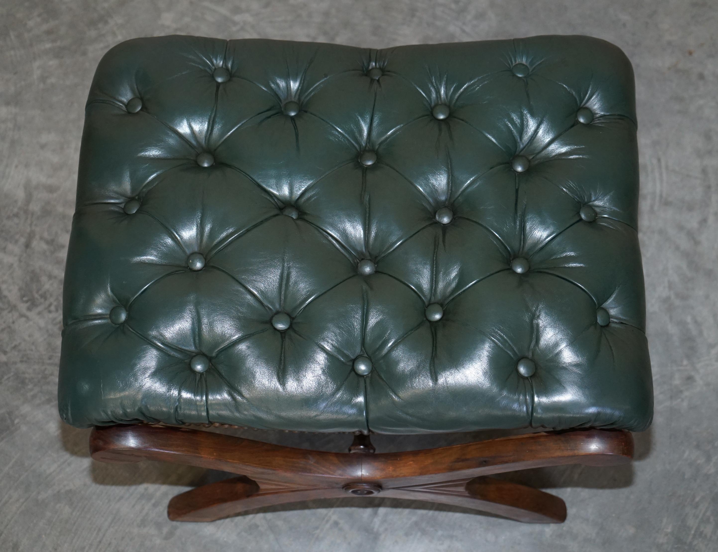 Antique Victorian Pair of Chesterfield Leather Library Armchairs & Footstools 8