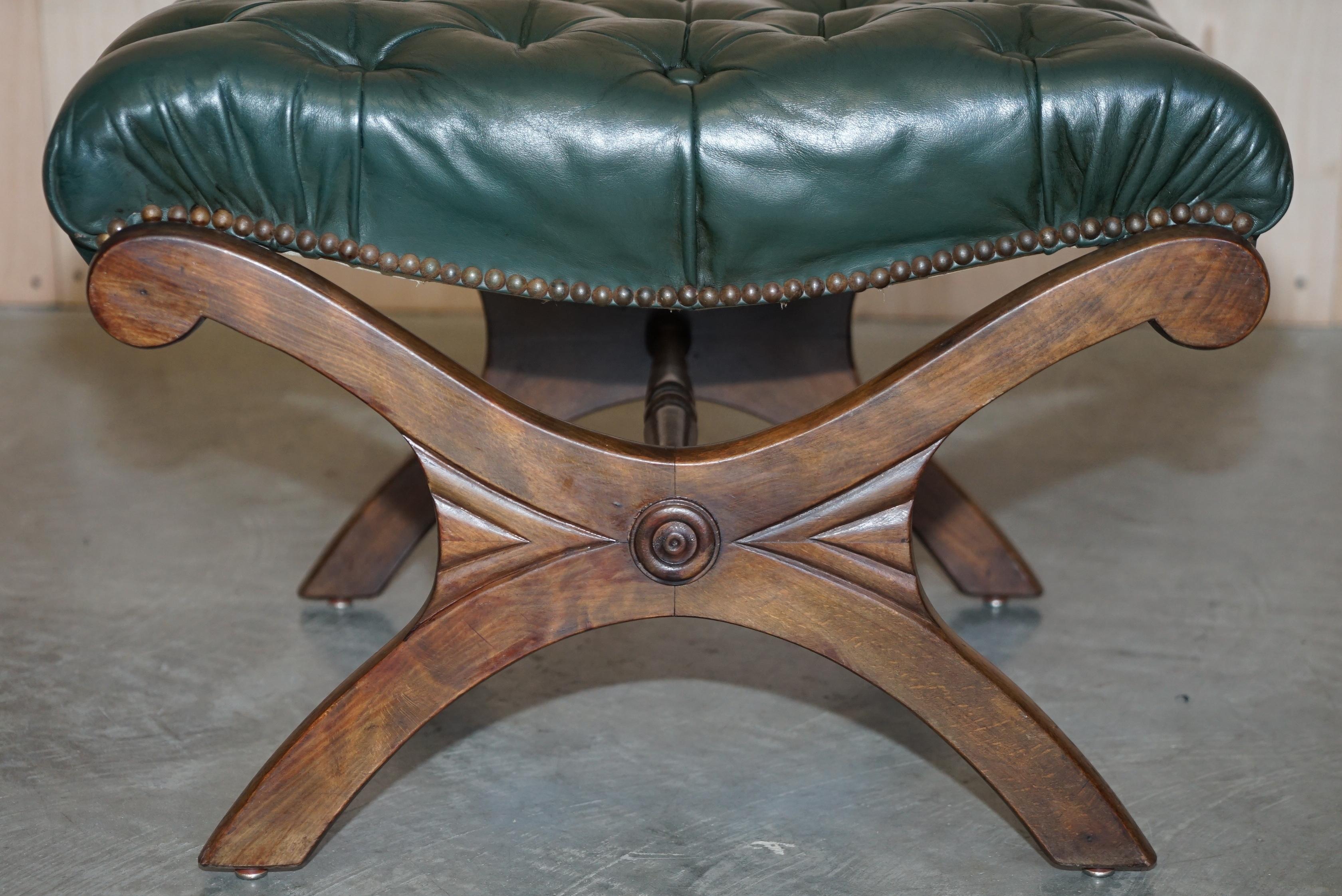 Antique Victorian Pair of Chesterfield Leather Library Armchairs & Footstools 10