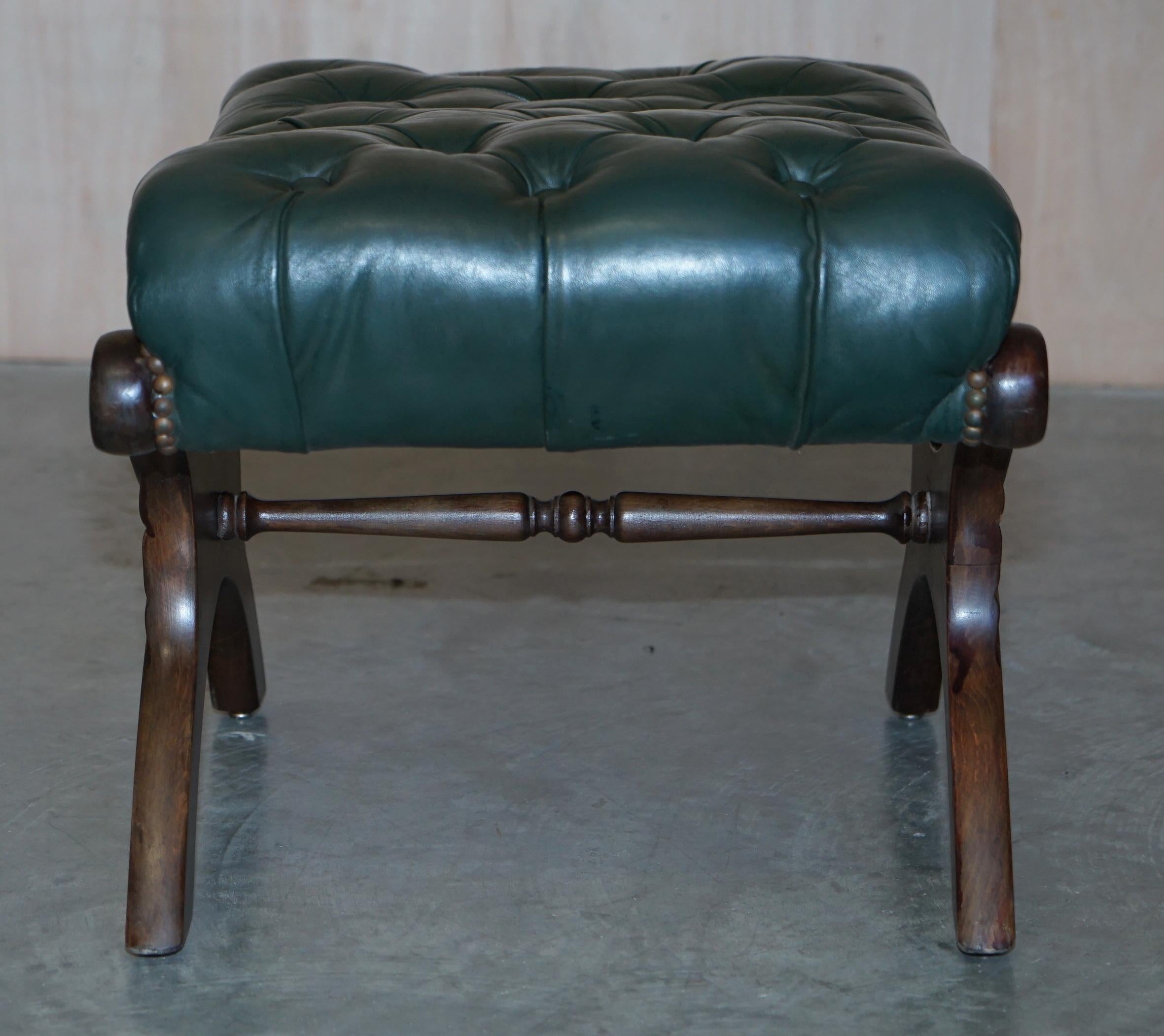 Antique Victorian Pair of Chesterfield Leather Library Armchairs & Footstools 12