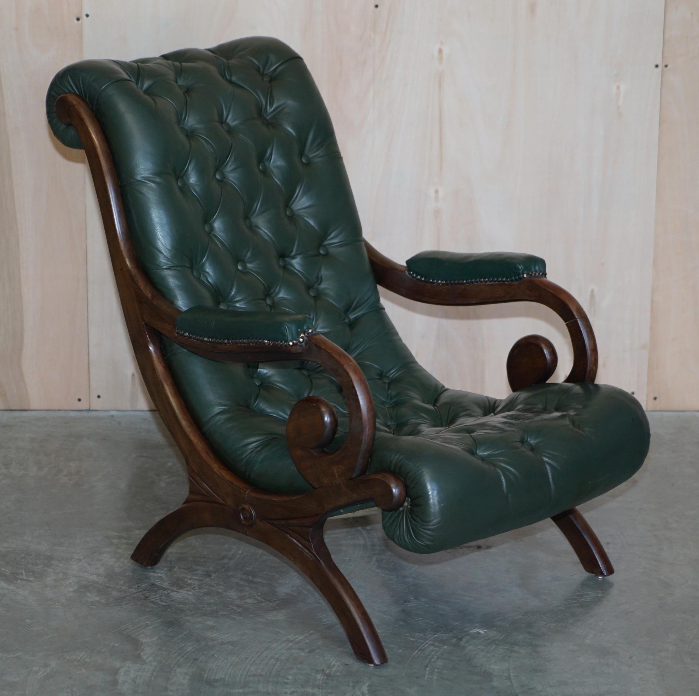 Late Victorian Antique Victorian Pair of Chesterfield Leather Library Armchairs & Footstools