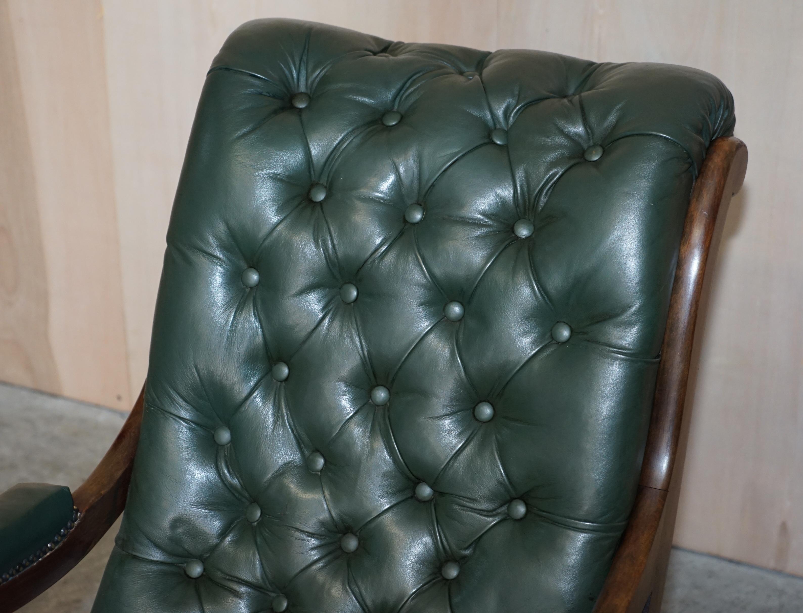 Hand-Crafted Antique Victorian Pair of Chesterfield Leather Library Armchairs & Footstools