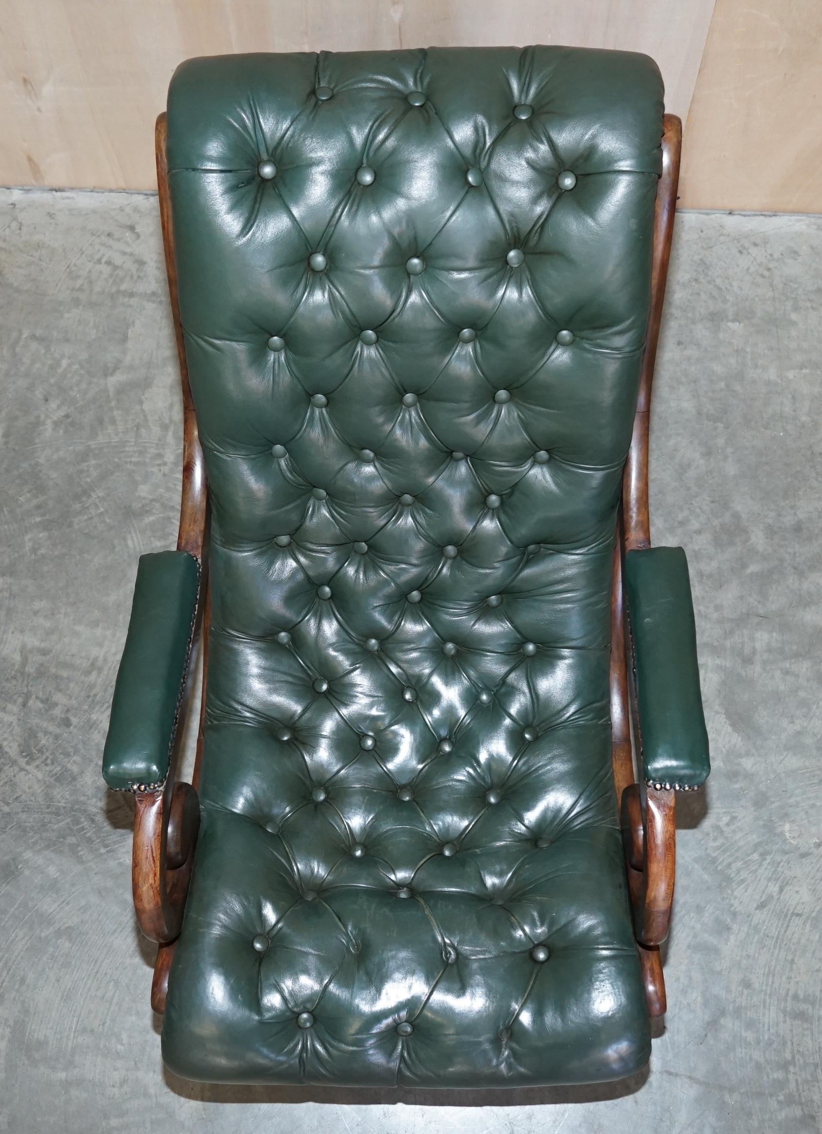 Late 19th Century Antique Victorian Pair of Chesterfield Leather Library Armchairs & Footstools