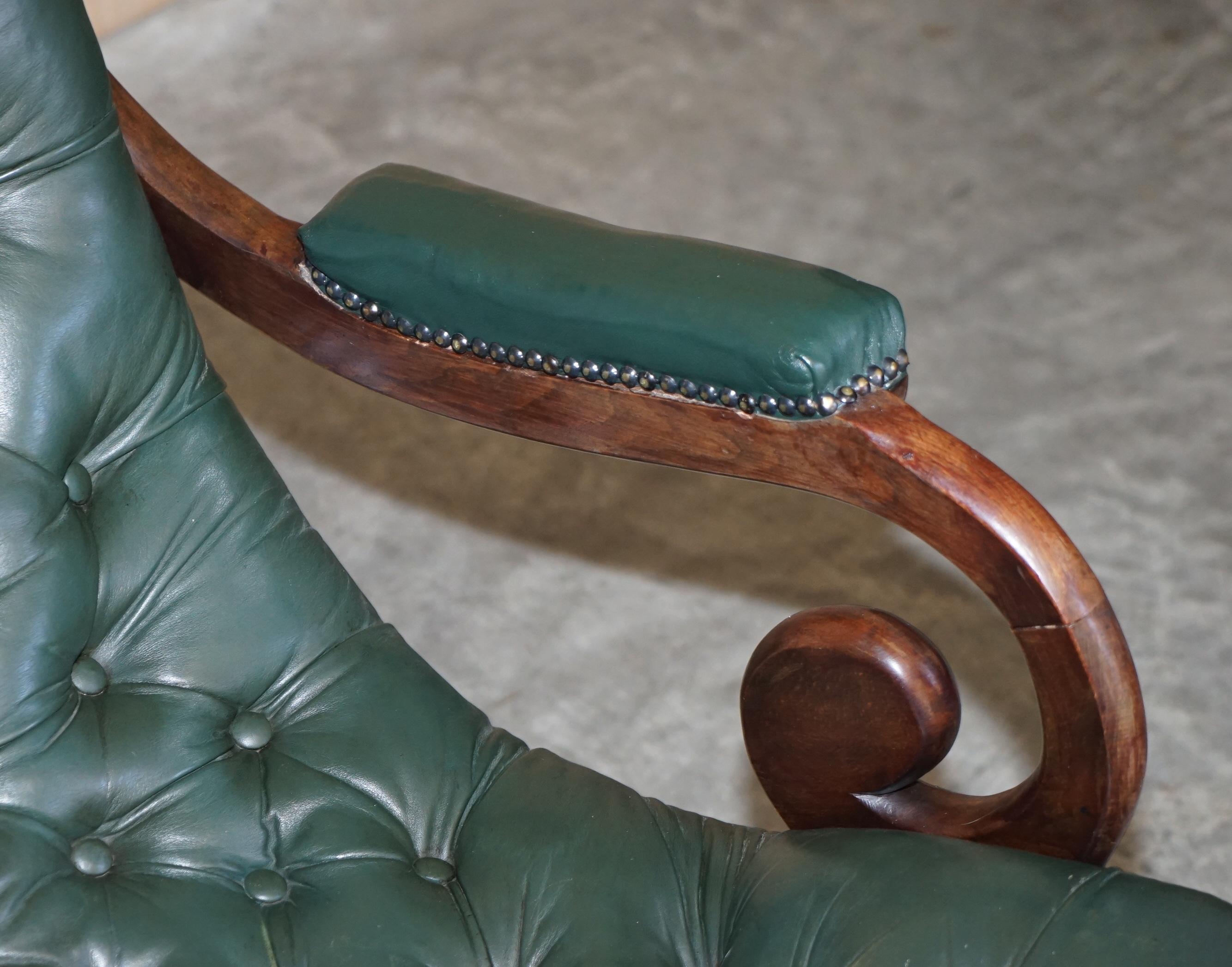 Antique Victorian Pair of Chesterfield Leather Library Armchairs & Footstools 2