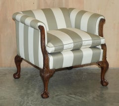 Antique Victorian Pair of Claw & Ball Feet Hand Carved Walnut Club Armchairs
