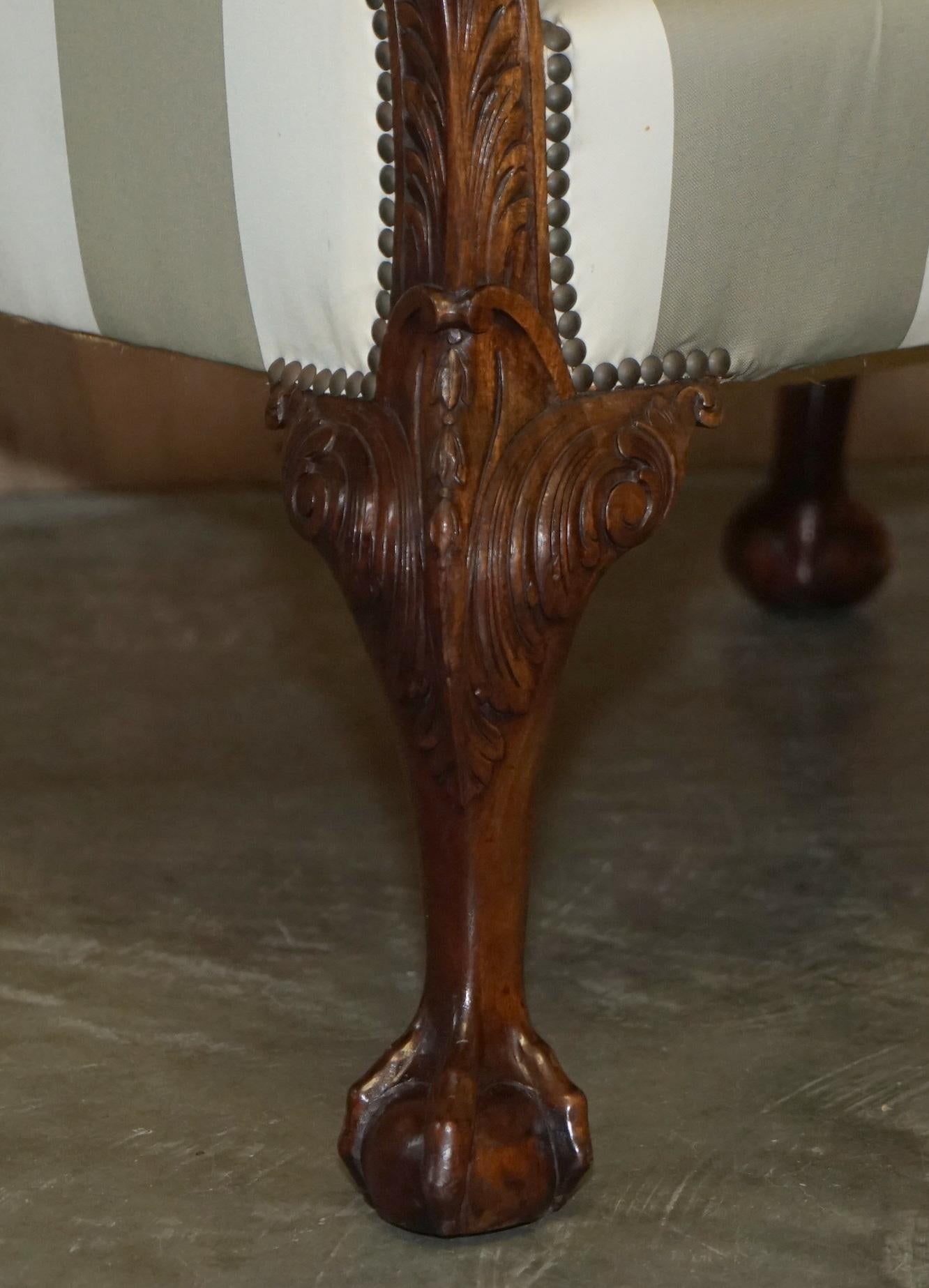 Upholstery Antique Victorian Pair of Claw & Ball Feet Hand Carved Walnut Club Armchairs For Sale