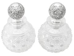Victorian Pair of Cut Glass and Sterling Silver Scent Bottles