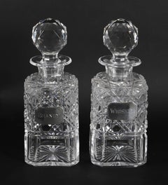 Antique Victorian Pair of Hobnail Cut Crystal Decanters Circa 1880 19th Century