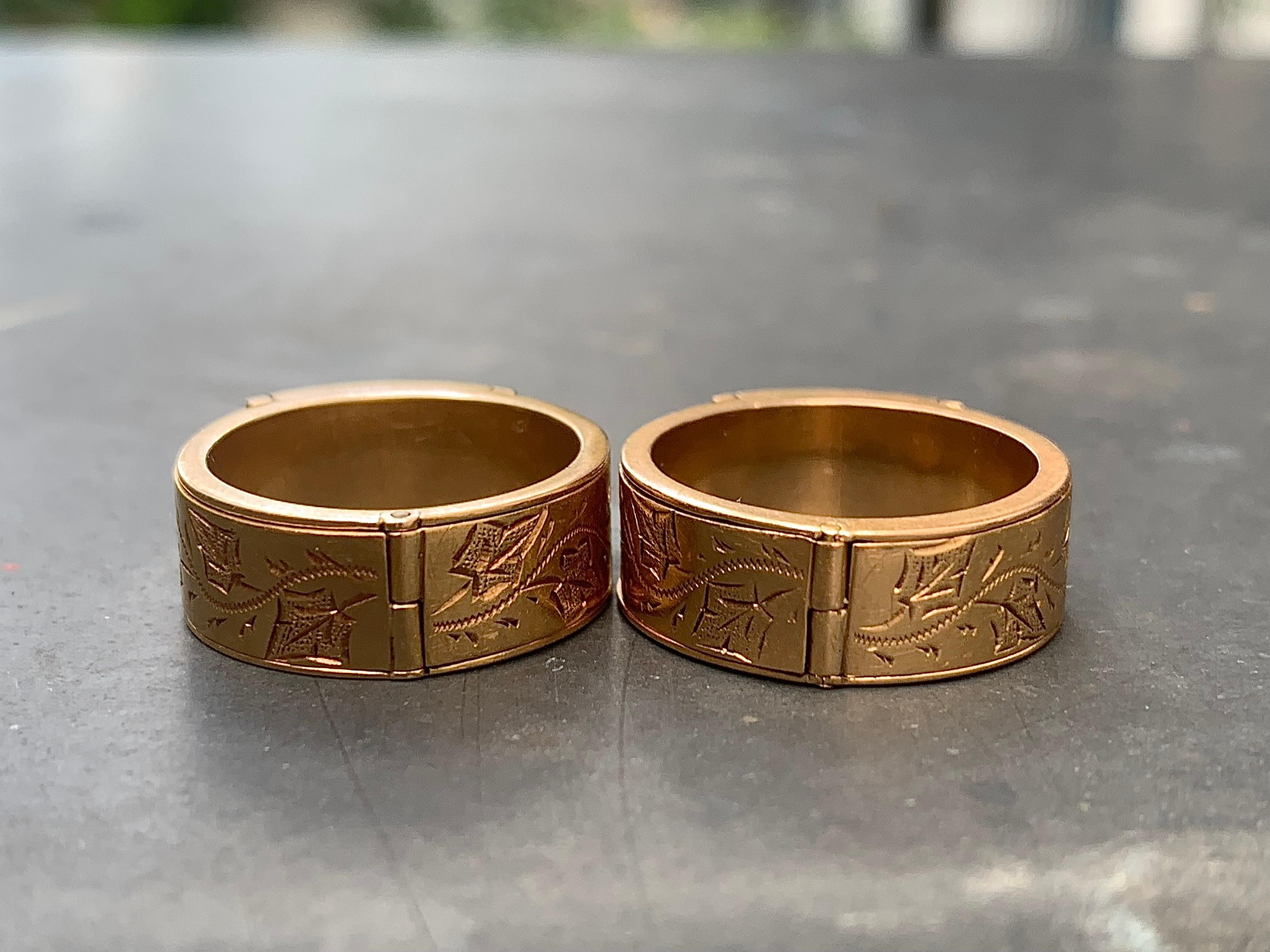 Antikes viktorianisches Paar passender Freundlichkeitsringe aus 15 K Gold mit Efeugravur (Frühviktorianisch)
