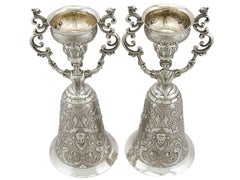 Antique Victorian Pair of Sterling Silver Wager Cups