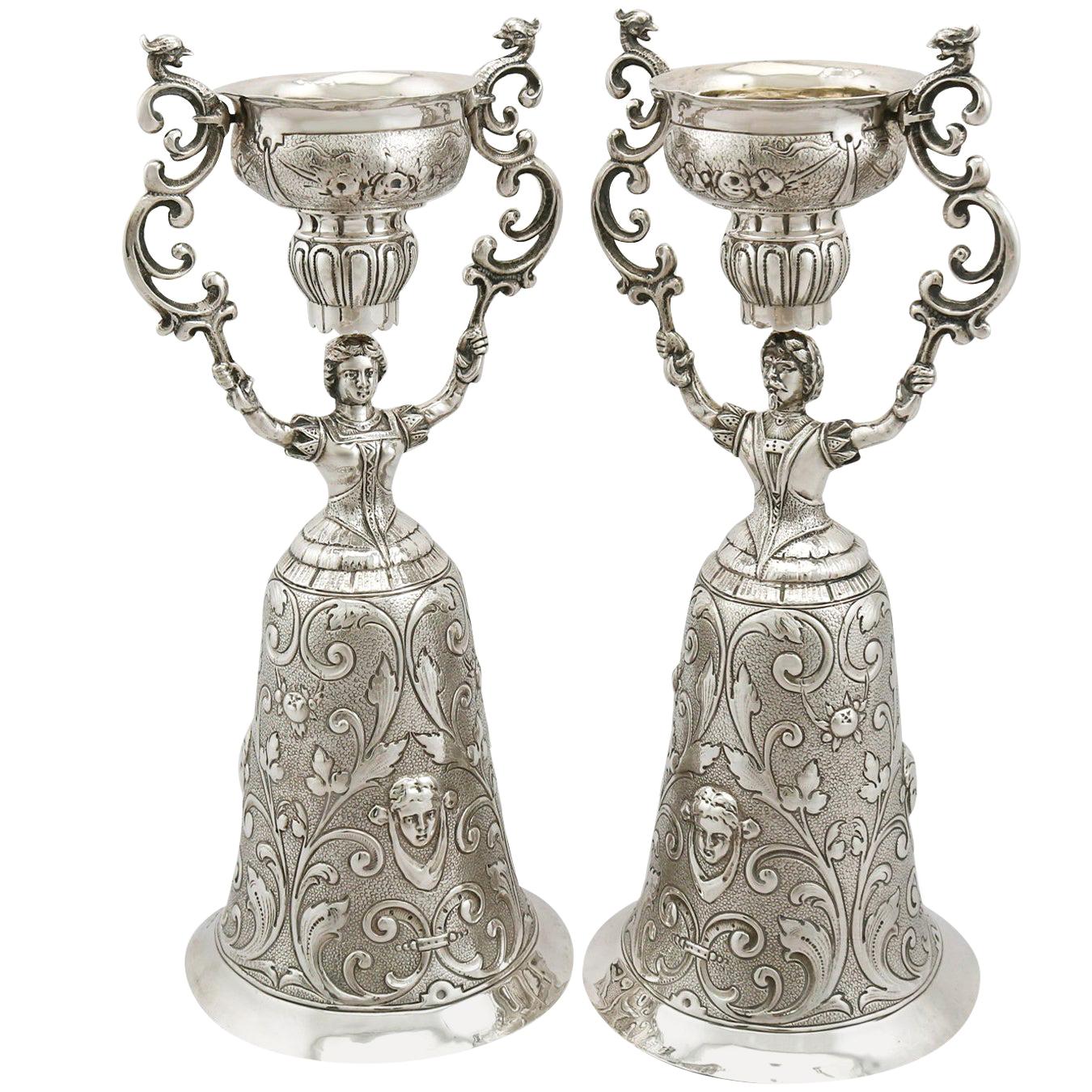 Antique Victorian Pair of Sterling Silver Wager Cups