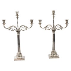 Antique Victorian Pair Three Light Candelabra by Elkington 1886 19th Century