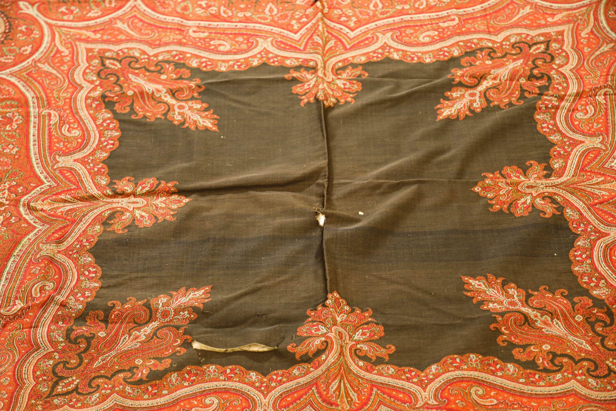 Wool Antique Victorian Paisley Throw Textile Cashmere Shawl 19th C. For Sale