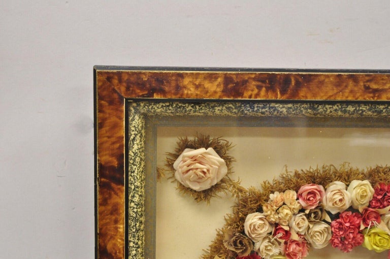 Antique Victorian Paper Mache Flower Mourning Wreath Shadow Box Frame Oddity For Sale at 1stDibs