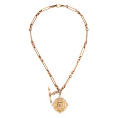 Antique Victorian Paperclip Necklace 9k Rose Gold Watch Chain Medallion