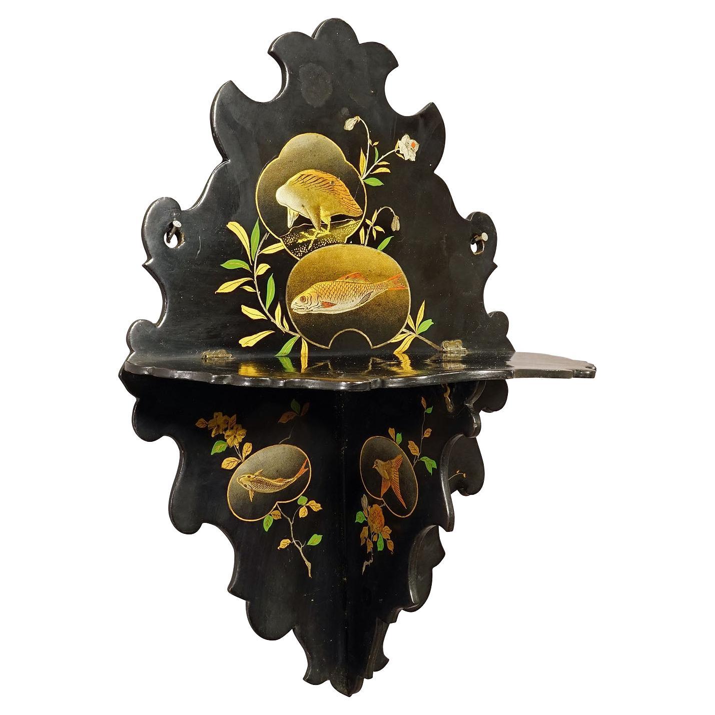 Antique Victorian Papier-mâché Wall Shelve with Japonizing Decoration For Sale