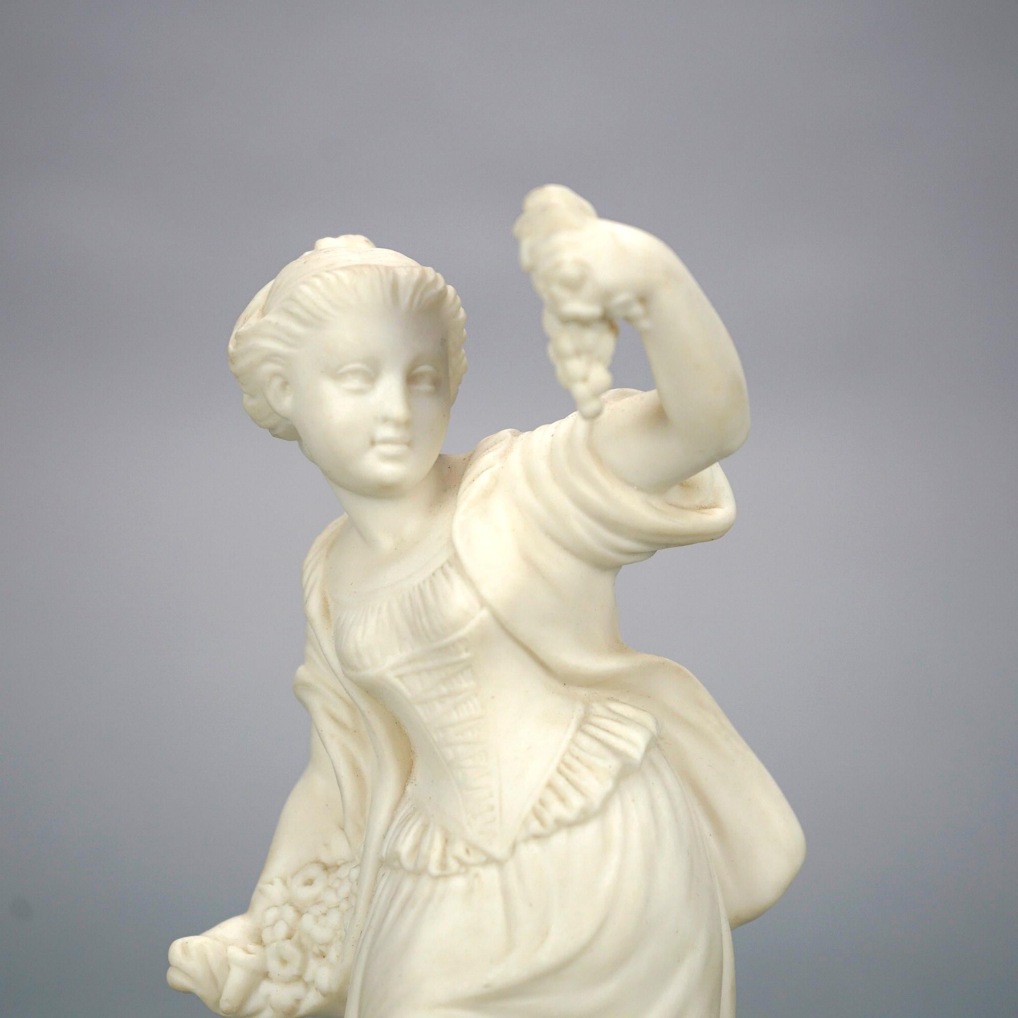 19th Century Antique Victorian Parian Statue of a Classical Young Woman with Grapes, 19th C