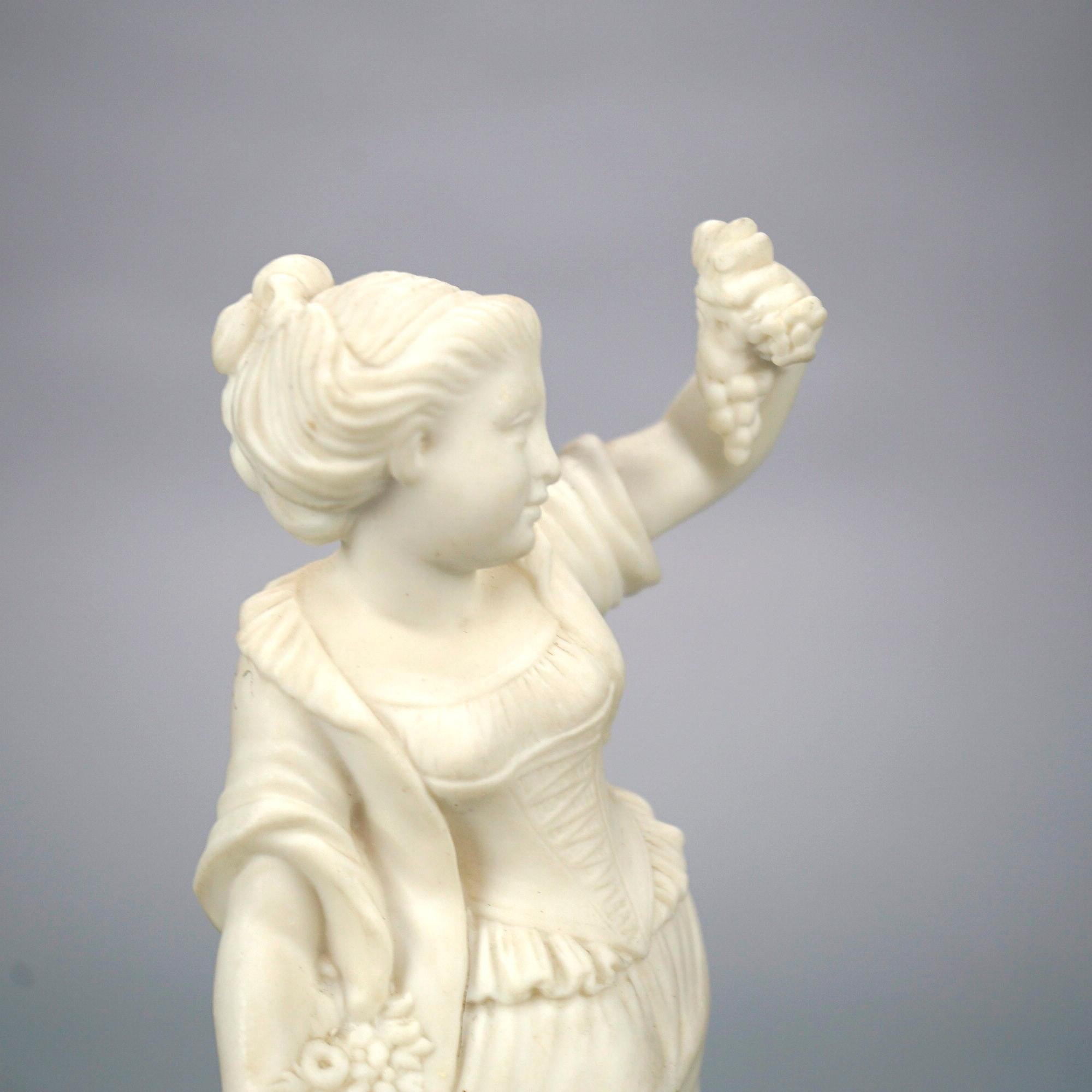 Porcelain Antique Victorian Parian Statue of a Classical Young Woman with Grapes, 19th C