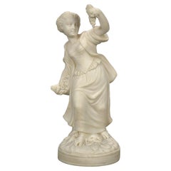 Antique Victorian Parian Statue of a Classical Young Woman with Grapes, 19th C