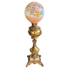Antique Victorian Parlor Brass Gone With The Wind Hubbard & Bradley Floral Lamp