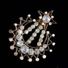 Antique Victorian Paste Comet Crescent Moon Brooch 18 Carat, circa 1900