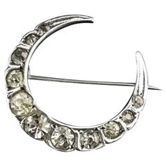 Antique Victorian Paste Crescent Brooch, Sterling Silver