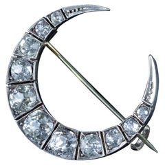 Antique Victorian Paste Crescent Moon Brooch Silver, circa 1900