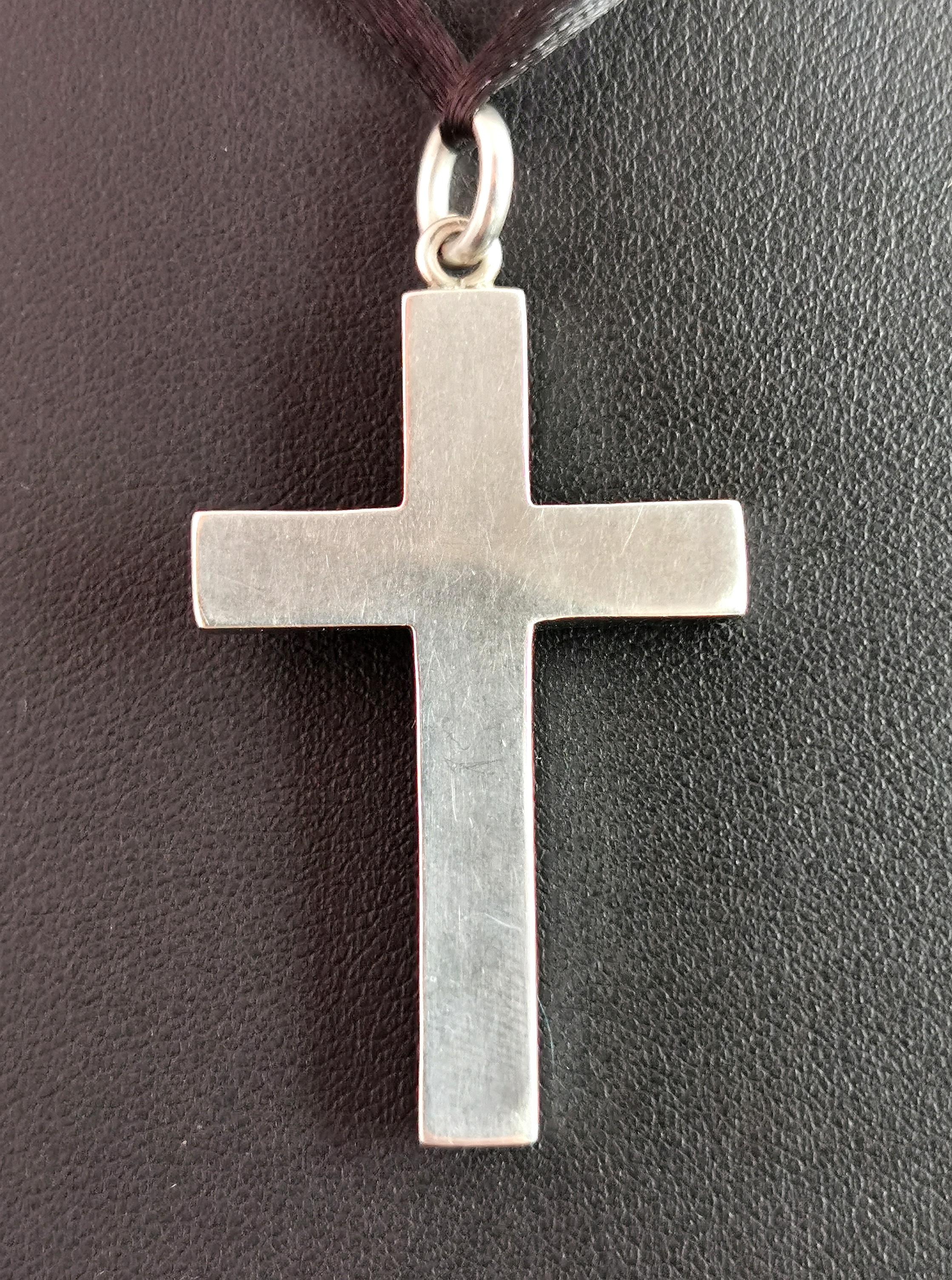 Antique Victorian Paste Cross Pendant, Sterling Silver 5