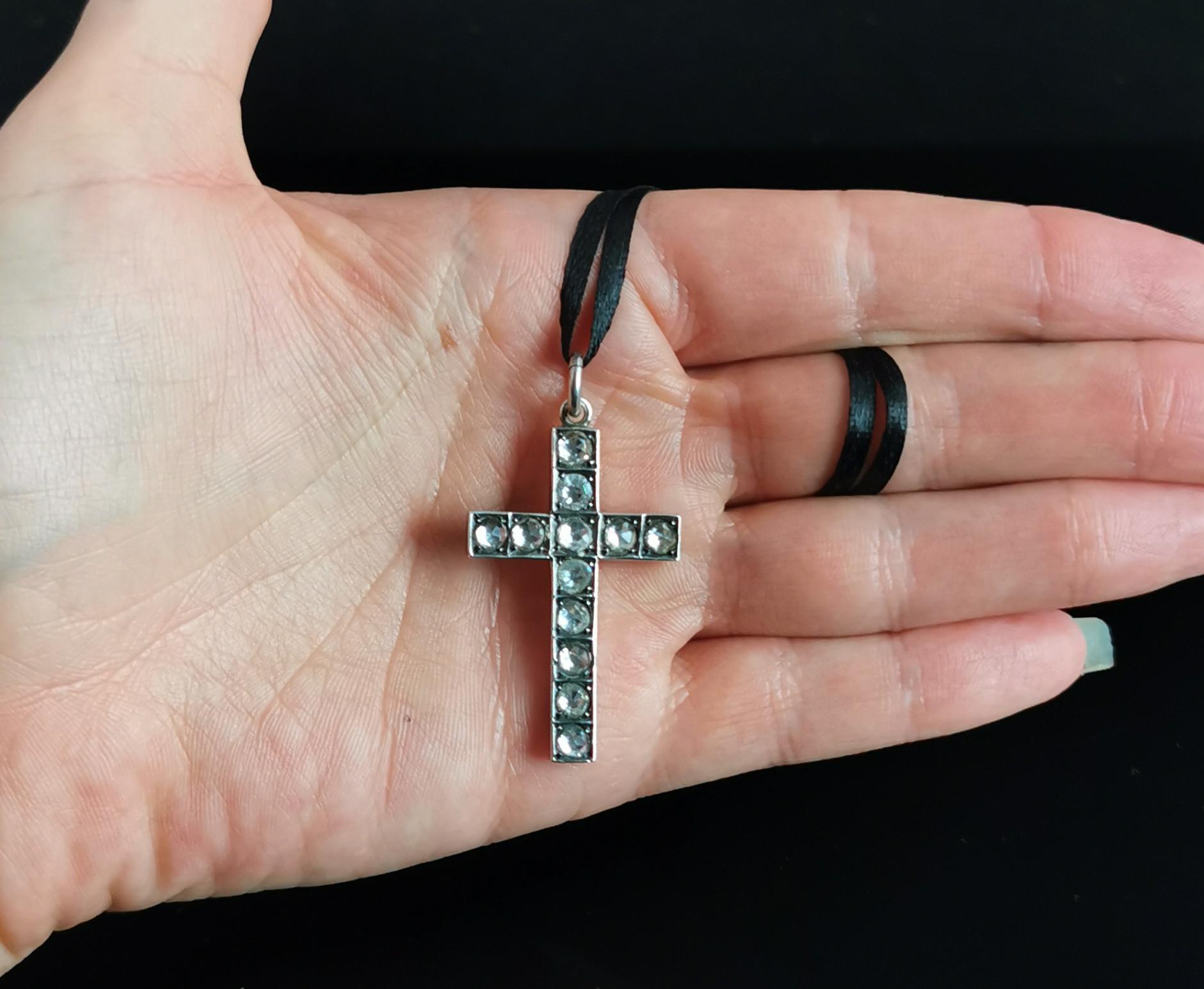 Antique Victorian Paste Cross Pendant, Sterling Silver 7