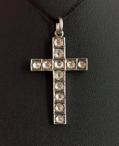 Antique Victorian Paste Cross Pendant, Sterling Silver