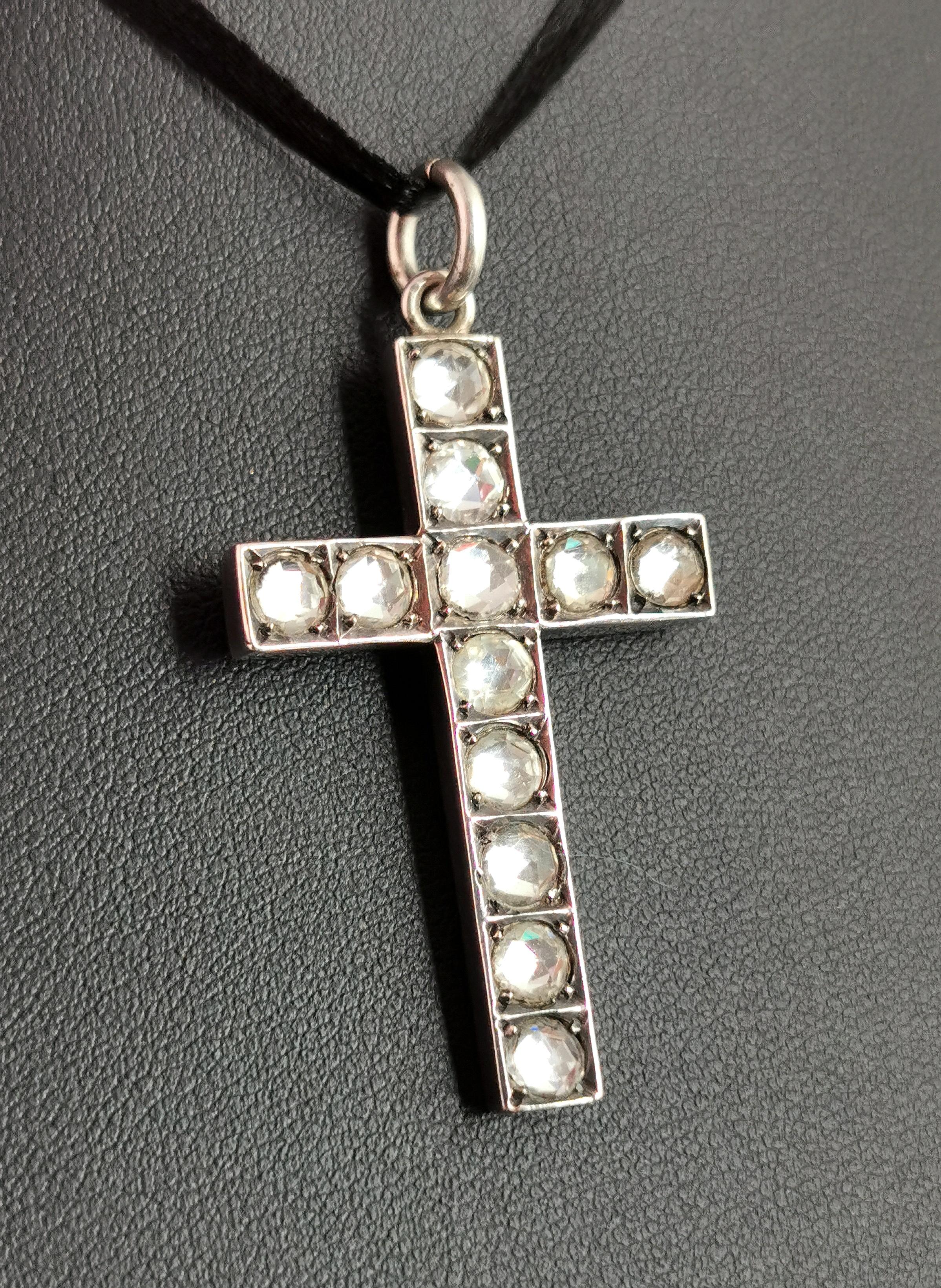 Antique Victorian Paste Cross Pendant, Sterling Silver 1