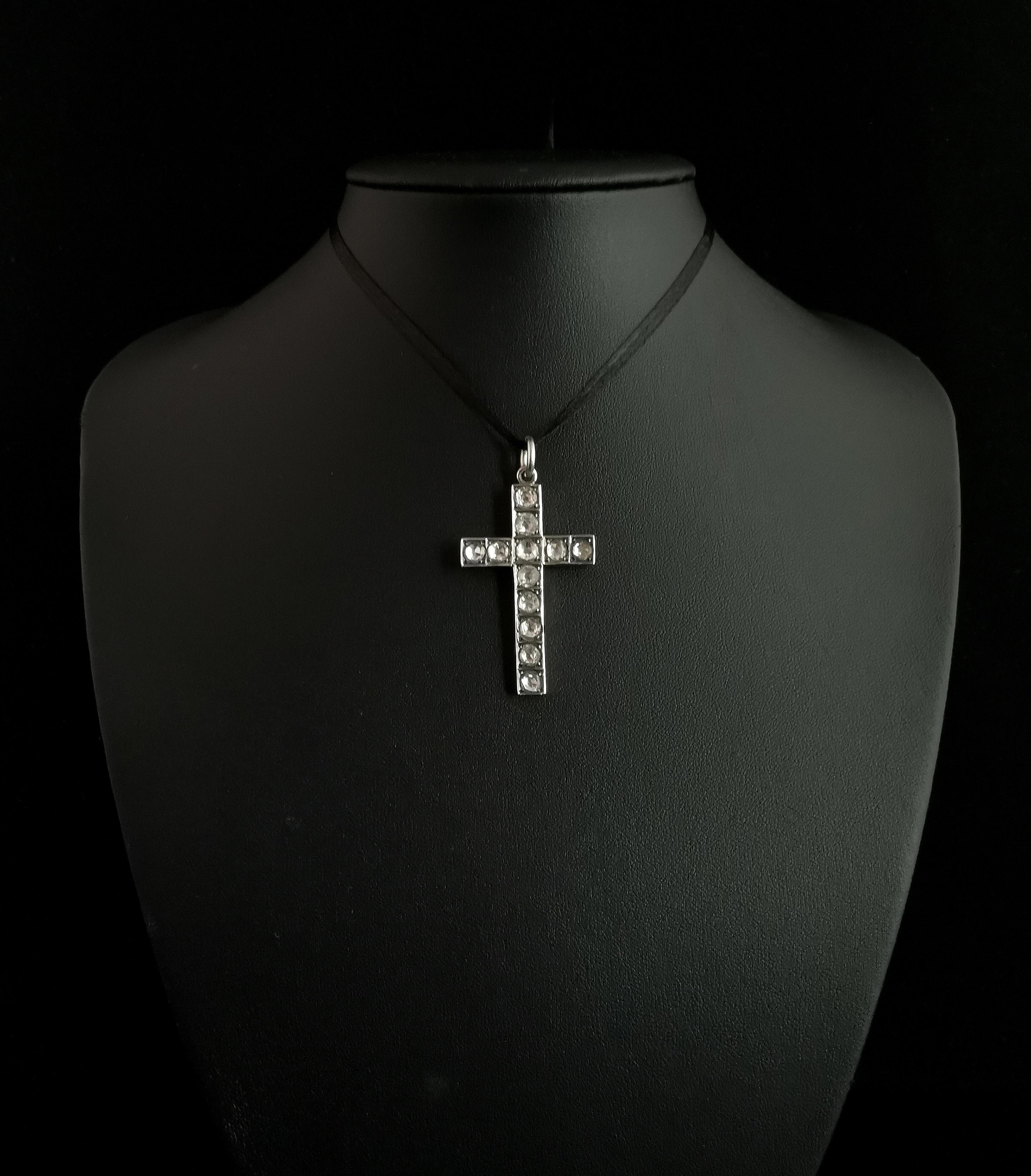 Antique Victorian Paste Cross Pendant, Sterling Silver 2