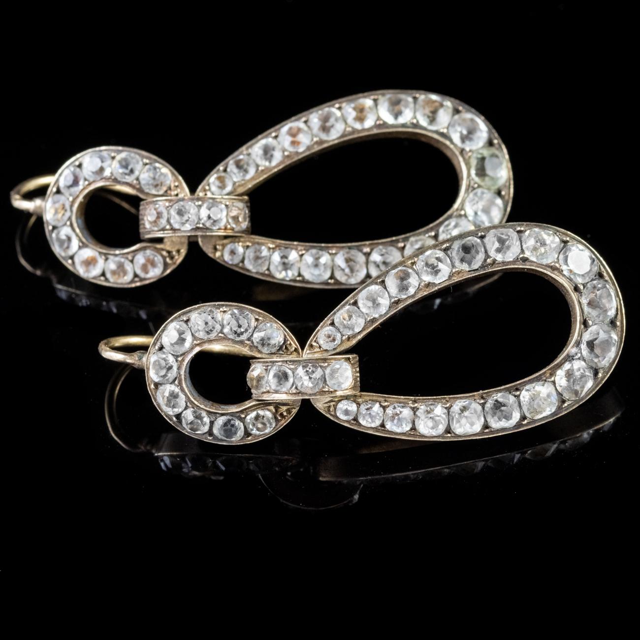 Antique Victorian Paste Drop Earrings French 18 Carat Gold Silver, circa 1840 For Sale 1