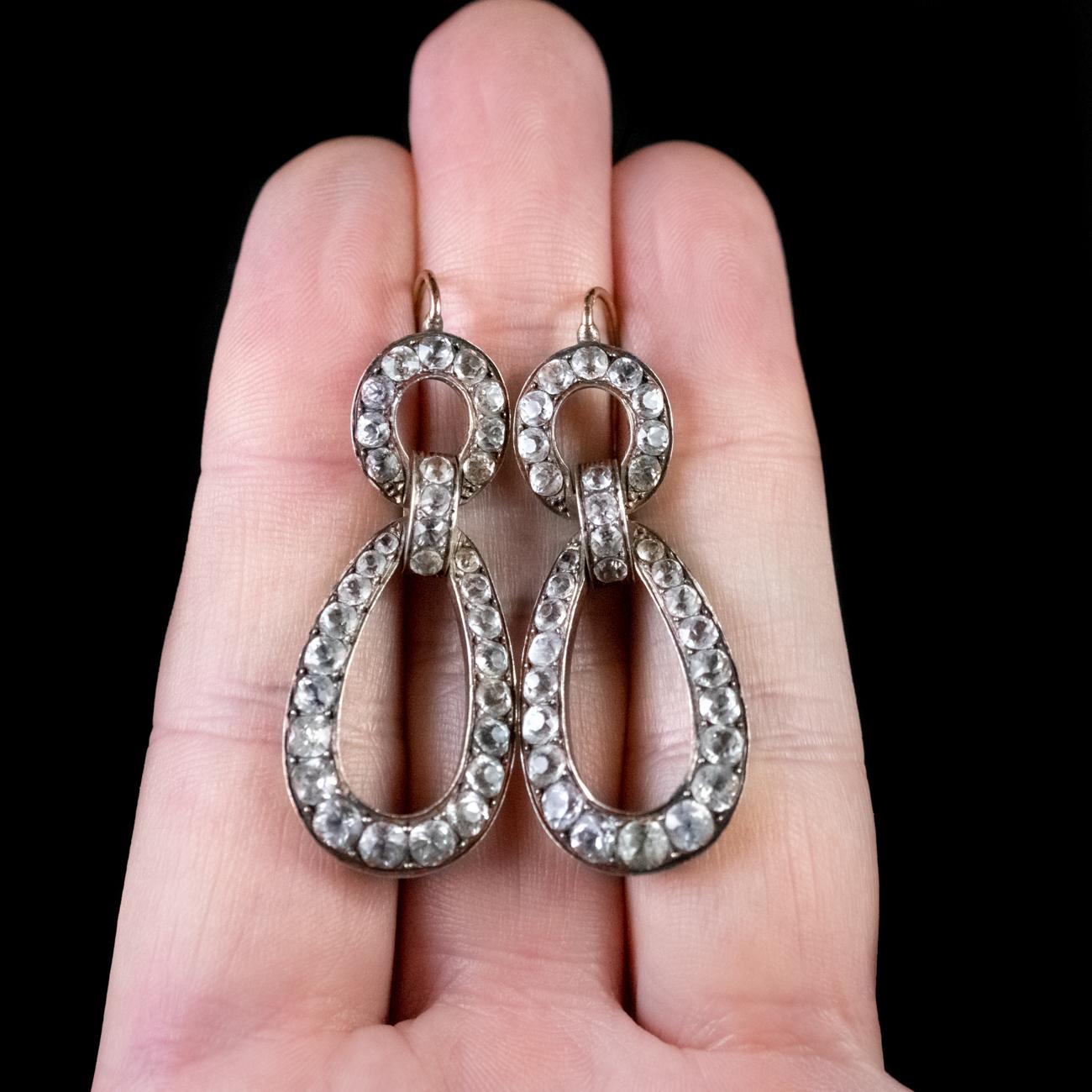 Antique Victorian Paste Drop Earrings French 18 Carat Gold Silver, circa 1840 For Sale 4