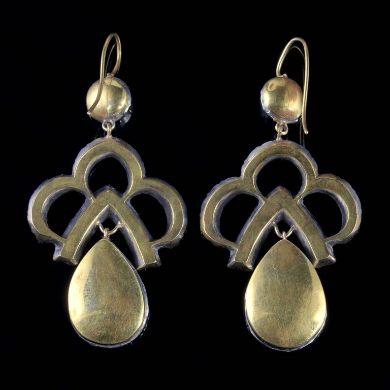 Antique Victorian Paste Earrings Silver Gold, circa 1880 For Sale at