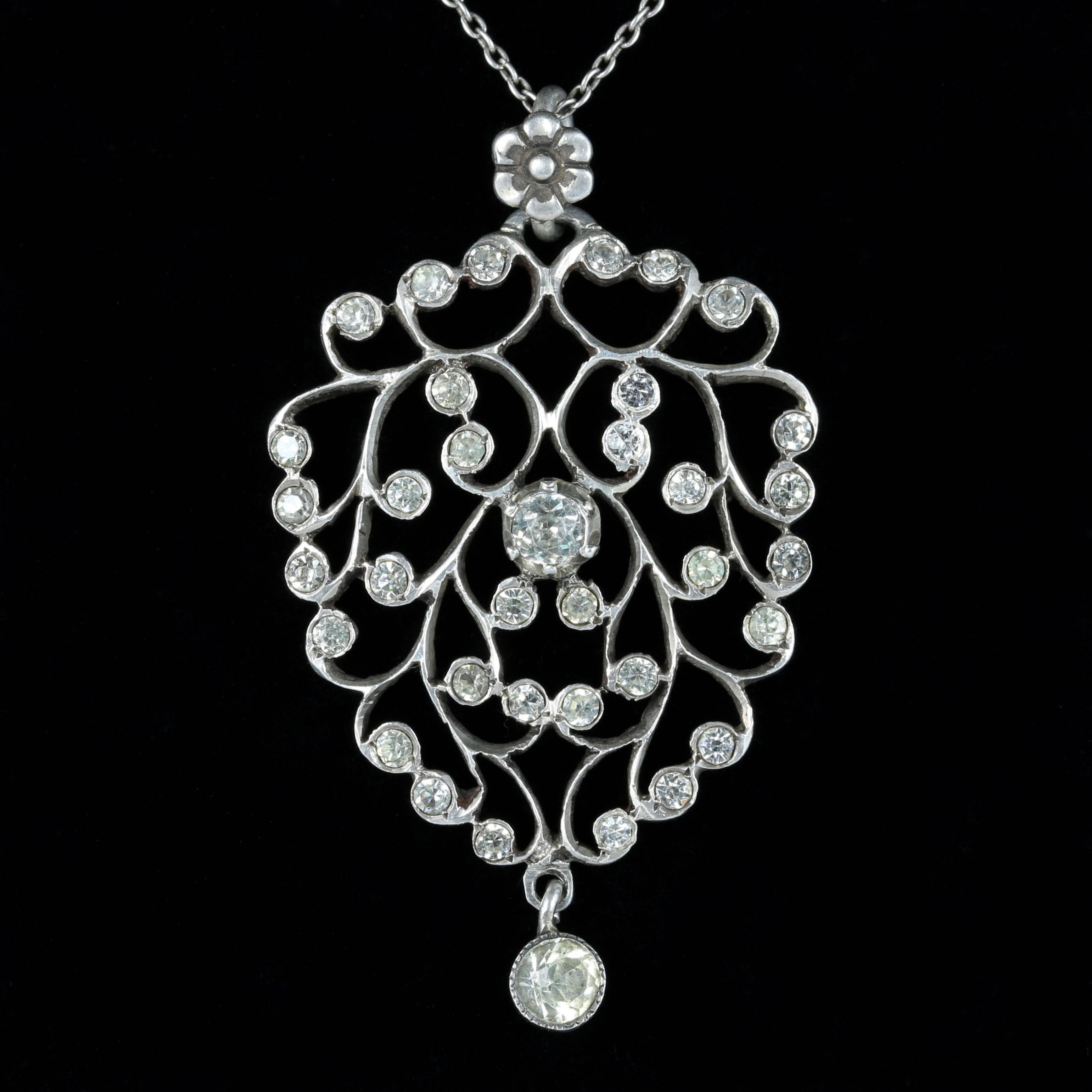 Antique Victorian Paste Pendant Necklace Silver, circa 1900 In Excellent Condition In Lancaster, Lancashire