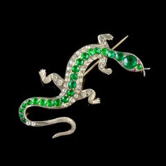 Antique Victorian Paste Salamander Brooch 9 Carat Gold Silver, circa 1880